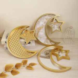 Plateau artisanal en bois en forme de lune et d'étoile pour le Ramadan Kareem, décoration islamique pour l'Aïd Moubarak, plateau à dessert, fête musulmane, décoration de table à la maison - Product Image 5