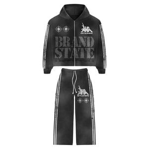 Personalizado venta al por mayor precio barato de moda elegante color negro pantalla impresa diseño de entrenamiento cremallera Flare chándales para los hombres - Product Image 1