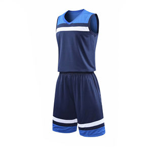 เสื้อเจอร์ซีย์แขนกุดผ้าระบายอากาศสีน้ำเงินเข้มและเสื้อเจอร์ซีย์แขนสั้นดีไซน์คอวี - Product Image 1