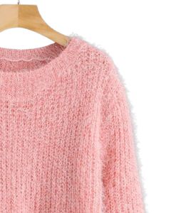 Customized Women Peach Pink Fuzzy Knit Sweater Long Sleeve Soft Warm Winter Pullover Cozy Textured Casual Fashion Top For Ladies - Product Image 2