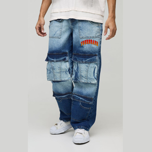 Venta caliente Bolsillos delanteros de carga hechos a medida Sucio lavado Cargo Denim Jeans Precio asequible Hip Hop Style Denim Joggers para hombres - Product Image 1