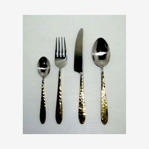 Wholesale Customized Logo <b>Gold</b> Plated Hammered Design Handle With Unique <b>Gold</b> Modern Look Flatware Set - Product Image 1