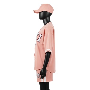 Conjunto de Pantalones Cortos de Béisbol para Mujer, Tela de Malla de Poliéster Ligera de 150 GSM, Panel Lateral Suave Color Durazno, Logotipo Aplicado, Conjuntos para Mujer - Product Image 3