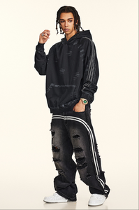 เสื้อฮู้ดดี้ผ้าคอตตอนผสมโพลีเอสเตอร์คุณภาพสูง ลุควินเทจฟอกสีแบบสโตนวอช สไตล์สตรีทแวร์ทรงบ็อกซี่ - Product Image 3