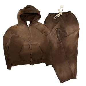 ชุดเสื้อฮู้ด & กางเกงซับเหงื่อแนววินเทจสีพื้นชุดวอร์ม450จีเอสเอ็มซักกรดเฮฟวี่เวทออกแบบโลโก้ได้ตามต้องการ - Product Image 1