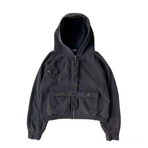 Sudadera con Capucha Negra de Invierno, 100% Algodón Orgánico, Multibolsillos para Hombre, con Conjuntos Deportivos Personalizados, Venta al Por Mayor - Product Image 3