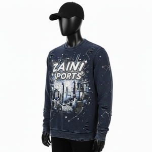 Premium <b>Men</b> Sweatshirt Cotton Fleece Navy Color Distressed Style <b>City</b> Graphic Custom Logo 3D Puff Print Basics Sweatshirts - Product Image 4