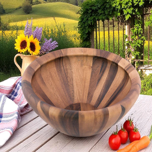 Ensaladera/Frutero de madera grande, profundo y de grano oscuro adecuado para uso en cenas al aire libre y centros de mesa, disponible a precios al por mayor. - Product Image 1