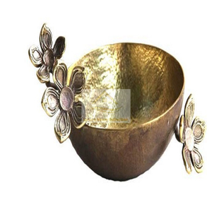 Cuenco de cocina de diseño maestro, lo mejor para Chef, Color bronce antiguo con trabajo martillado y soporte en forma de hoja, vajilla decorativa - Product Image 1