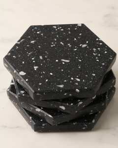 Posavasos hexagonales negros con efecto mármol, hechos a mano, decoración de mesa de lujo, posavasos para bebidas - Product Image 3