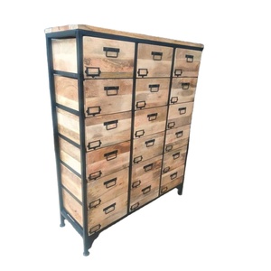 Mueble de Madera de Mango Maciza Hecho a Mano con Cajones para Sala de Estar Estilo Industrial |   Cofre de Boticario Vintage |   Muebles para el Hogar con Estructura de Metal Negro - Product Image 4