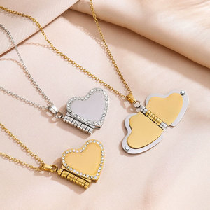 Collier Pendentif Cœur en Acier Inoxydable 316L Plaqué Or PVD 14K 18K avec Zircon, Personnalisable et Vierge pour Gravure - Product Image 3