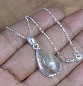 Colgante de diseñador en forma de pera, regalo para ella, colgante de moda de rutilo dorado, colgante de piedras preciosas de Plata de Ley 925, joyería hecha a mano - Product Image 5