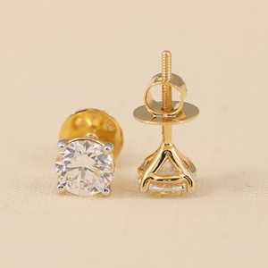 ต่างหูเพชรทรงกลมเจียระไนแบบกลม ผลิตในห้องปฏิบัติการ เงินสเตอร์ลิงและทองคำ ความใส VS1 สี F คอลเลกชันเครื่องประดับหรูหรา - Product Image 2
