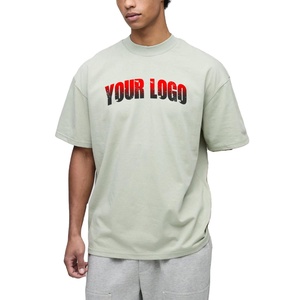 T-shirt personnalisé vert sauge coupe ajustée 100 % coton imprimé dessin animé vintage streetwear avec étiquettes personnalisées, étiquettes de col et étiquettes volantes pour l'emballage - Product Image 1