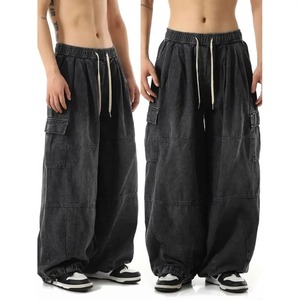 Y2k <b>Black</b> Baggy Cargo Jeans Trousers <b>Men</b> Streetwear Casual Hippie Jogging Wide leg Oversize Old Money Vintage Denim Pants - Product Image 1