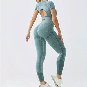 Logo sur mesure Yoga ensemble 1 pièce pour femmes Fitness Gym vêtements Sportswear entraînement Sport mode en gros femmes Legging soutien-gorge - Product Image 2