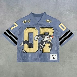 Venta al por mayor de fútbol americano de diseño personalizado Retro Mesh Jersey totalmente sublimación impresa Cultivo de gran tamaño transpirable Anti-UV 100% - Product Image 3