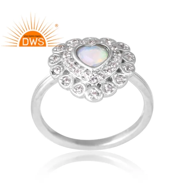 Desain pola baru Sterling Silver alami Opal Etiopia & batu permata Topaz putih cincin perhiasan kustom produsen