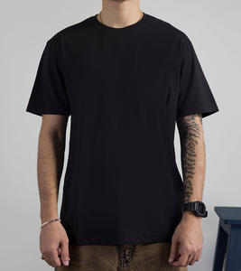 T-shirt pour homme en coton lavé 100%, tricoté lourd, imprimé à l'écran, écologique, décontracté, manches courtes, col roulé, couleur unie - Product Image 1