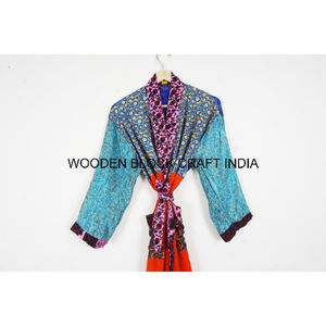 Kimono de seda Sari Vintage para mujer, elegante, bohemio, cómodo, ropa de dormir, vestido de fiesta, ropa de salón nupcial para casa de playa, boda - Product Image 2