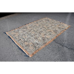 Vintage Classic Floral <b>Wool</b> Rug Beige <b>Brown</b> Patchwork Design Handmade Rectangle Plush Carpet New 5'8\" X 8'9\" Size Latex - Product Image 3