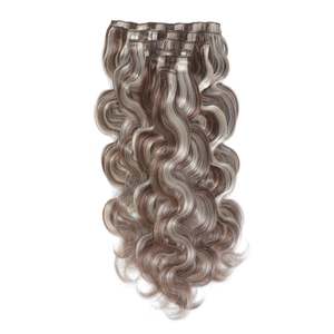 Extensions de cheveux humains vierges brésiliens ondulés à clipser, 8 pouces, mélange brun cendré et blond - Product Image 3