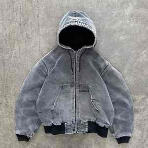 Streetwear vierge vintage de haute qualité personnalisé sweats à capuche unis et zippés veste en denim à capuche pour hommes - Product Image 5