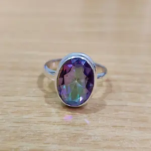 Anillo de Plata de Ley 925 de Alta Calidad con Topacio Místico Arcoíris Clásico en Forma de Corazón, Joyería Fina para Mujer, Regalo para Bodas y Fiestas - Product Image 1