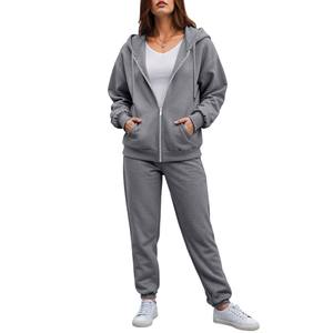 Ensemble de survêtement décontracté pour femmes grande taille, sweat-shirt à capuche, pantalon de jogging, pantalon long, sweat-shirt à fermeture éclair, ensemble deux pièces pour la saison d'automne - Product Image 1
