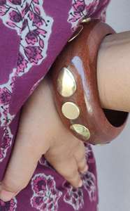 Sheesham Wood Bangles For Women And <b>Girls</b> With Brass Charms And Special Coating For Long Life Traditional Indo Western Indian - Product Image 3