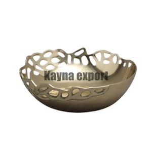 Bol décoratif tendance, artisanat indien, fait à la main, écologique, en alliage plaqué or, bol à fruits en métal poli, bol décoratif - Product Image 1
