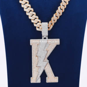 Collar Personalizado con Letra en Plata de Ley 925 con Diamantes de Laboratorio, Cadena Cubana, Estilo Hip Hop, de Lujo - Product Image 4