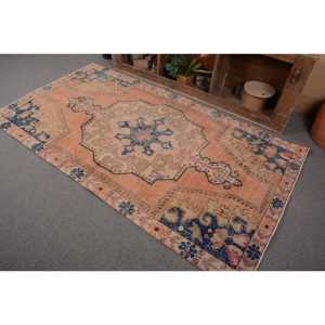 Alfombra de lana azul naranja Oriental 4,1X7,5 pies Vintage turco Patchwork tejido plano para decoración para sala de estar con respaldo de látex - Product Image 3