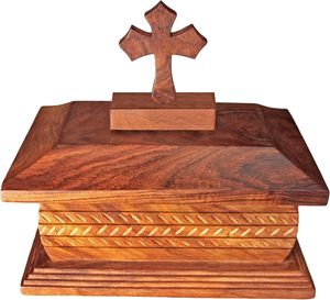 Belle boîte à urne en bois pour cendres humaines adulte-Conception de coupe de boîte à urne funéraire décorative avec croix sur le dessus grand (peut contenir 190 c) - Product Image 3