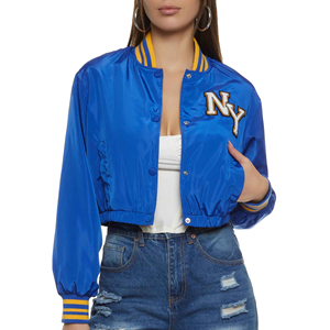 Top Trending Satin Varsity Cropped Breathable Jacket for men and women with <b>Nylon</b> Short Dyed for Autumn men's jackets - Product Image 1