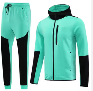 ชุดวิ่งออกกำลังกาย2ชิ้นของผู้ชายชุดวอร์มคอปกตั้งและปิดด้วยเชือกรูดโลโก้ด้านหน้าขนาดใหญ่พิเศษ - Product Image 4