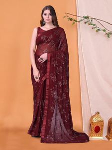 Dernière qualité indienne ethnique Georgette Saree Blouse pour femmes dames Sari avec broderie de séquence pour les mariages et les fêtes - Product Image 2