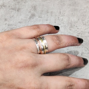 Spinner Band Bohemian Ring Bague en argent sterling 925 pour femmes Fidget Bijoux faits à la main Noël Spirituel Mens Spinner Ring - Product Image 2