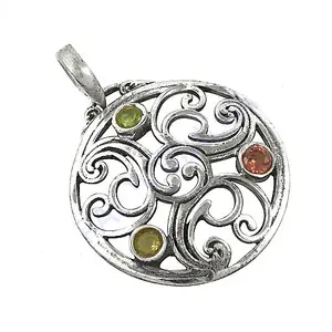 925 <b>Silver</b> Filigree Pendant with Gemstones Fine Jewelry Set for Women - Product Image 3