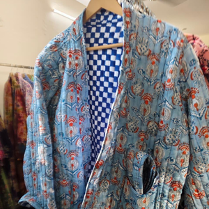 Best Selling Autumn/Winter Breathable Handblock Printed Cotton <b>Quilted</b> Handmade Floral Silk Lining <b>Jacket</b> with Worldwide Supply - Product Image 1