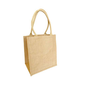Ecobags Bolsa de Compras Reutilizable de Yute Natural Mediana, Ecológica, Duradera, con Letras Termotransferibles, Lavable, Reciclable, Publicitaria - Product Image 1