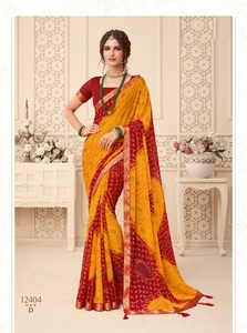 Nueva colección Sari de gasa con borde adjunto Jari y borlas tejidas para mujeres venta en línea - Product Image 2