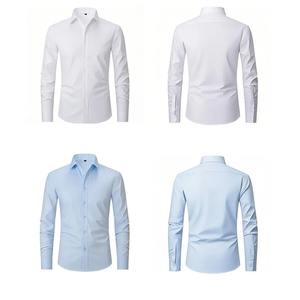 ชุดเดรสผ้ากำมะหยี่แขนยาวเข้ารูปสำหรับผู้ชาย, ชุดเดรสทางการสีพื้นเสื้อแนวธุรกิจลำลอง - Product Image 4