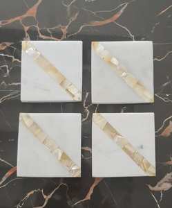 Posavasos hexagonal de mármol blanco de lujo con incrustaciones florales de piedras preciosas azules, mesa decorativa Pietra Dura hecha a mano - Product Image 3