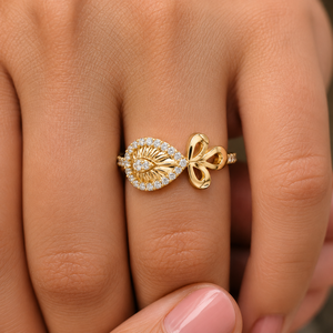Anillo de compromiso de diseño minimalista con diamante cultivado en laboratorio, corte brillante, lazo floral, oro de 14K/18K, pavé, halo, chapado en rodio, personalizado - Product Image 2