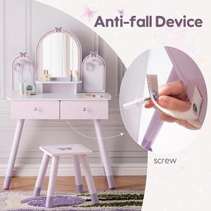 Set de tocador morado para niñas, mesa de maquillaje con espejo, silla y almacenamiento, tocador para niñas pequeñas a partir de 3 años - Product Image 5