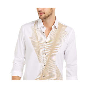 Camicia Casual da Uomo Alfani, Vestibilità Classica, Bianca, Taglia 2 Extra Large, in Lino Popeline con Stampa Astratta Traspirante - Product Image 2