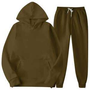 Survêtements unis deux pièces décontractés pour hommes sweat à capuche ample ensemble de pantalons de survêtement extensibles automne survêtement assorti de base - Product Image 5