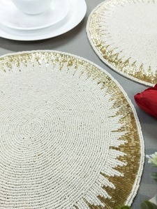 Set of Christmas handmade beaded placemat <b>tablemat</b> inch red and gold Set of Christmas han t <b>tablemat</b> inch red and gold - Product Image 3